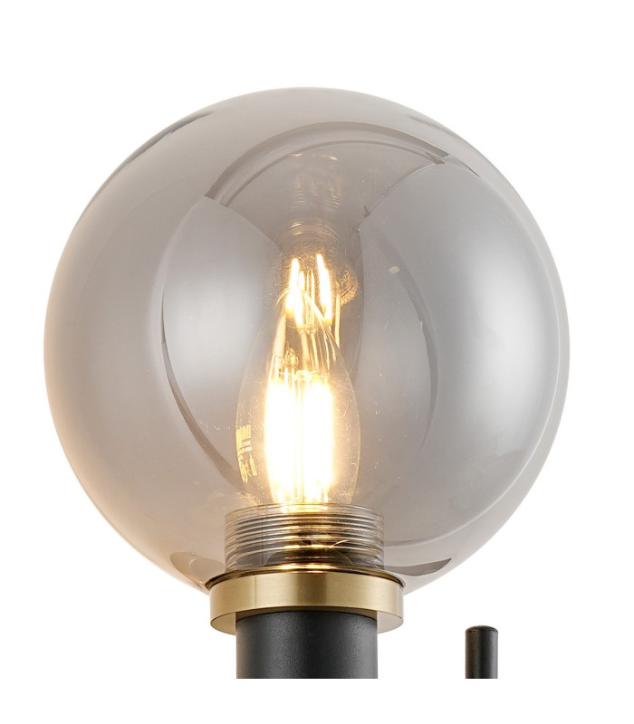 Placid Switched Wall Light 2 Light E14 15cm Round Glass Shade Brass Smoke Plated & Satin Black-6