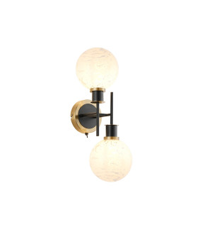 Placid Switched Wall Light 2 Light E14 15cm Round Speckled Glass Shade Brass White & Satin Black-1