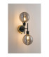 Placid Switched Wall Light 2 Light E14 15cm Round Textured Smooth / Ribbed Glass Shade Brass Smoke Plated & Satin Black-3