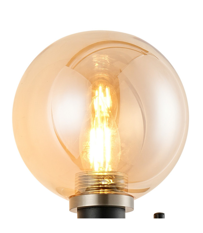 Placid Switched Wall Light 2 Light E14 15cm Round Glass Shade Satin Nickel Amber Plated & Satin Black-6