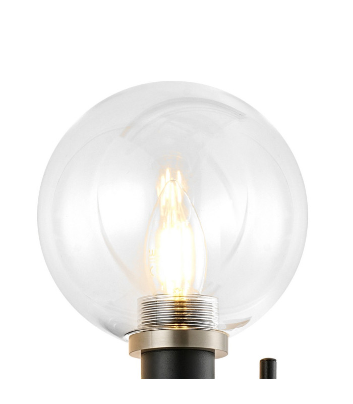 Placid Switched Wall Light 2 Light E14 15cm Round Glass Shade Satin Nickel Clear & Satin Black-6