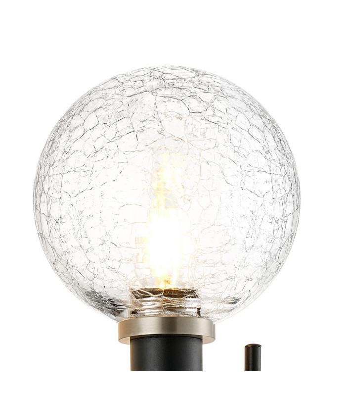 Placid Switched Wall Light 2 Light E14 15cm Round Crackled Glass Shade Satin Nickel Clear & Satin Black-6