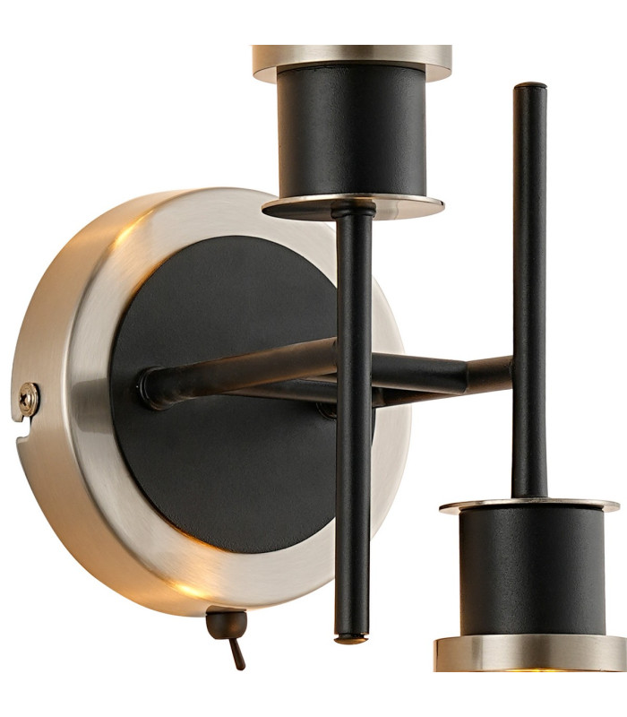 Placid Switched Wall Light 2 Light E14 15cm Round Textured Crumple Glass Shade Satin Nickel Clear & Satin Black-5