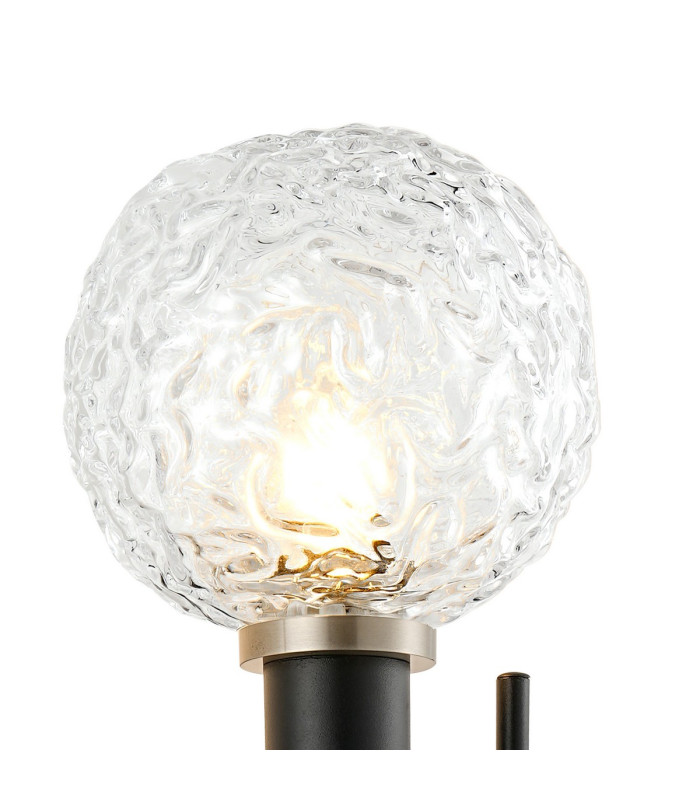 Placid Switched Wall Light 2 Light E14 15cm Round Textured Crumple Glass Shade Satin Nickel Clear & Satin Black-6