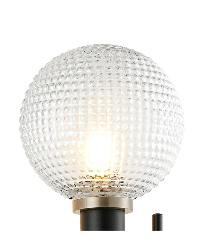 Placid Switched Wall Light 2 Light E14 15cm Round Textured Diamond Pattern Glass Shade Satin Nickel Clear & Satin Black-5