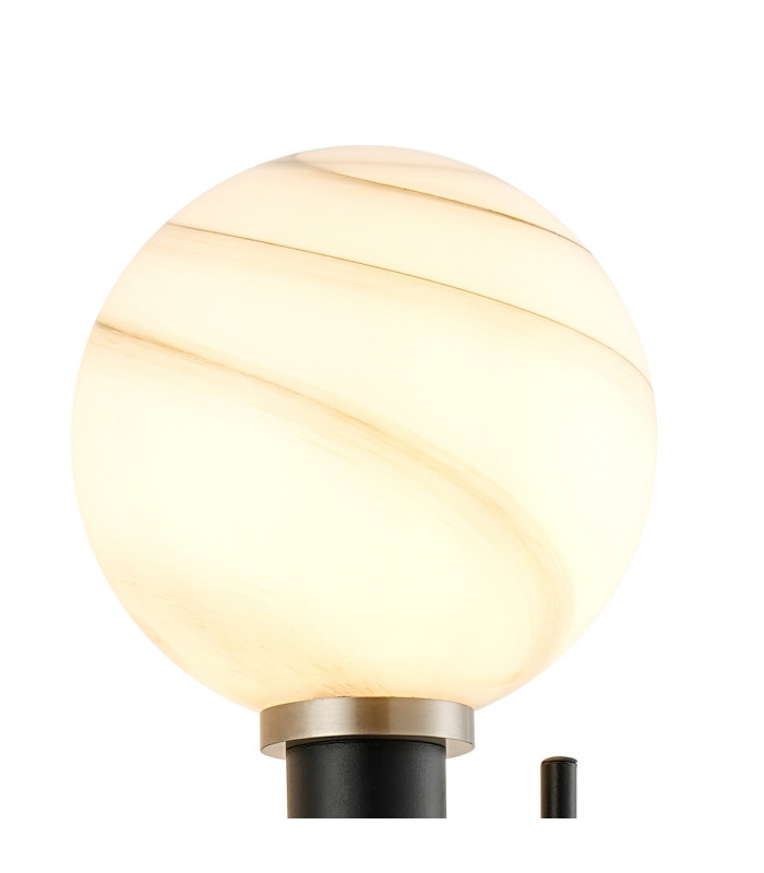 Placid Switched Wall Light Twin E14 15cm Round White & Grey Marble Effect Glass Shade Satin Nickel & Satin Black Framework-6
