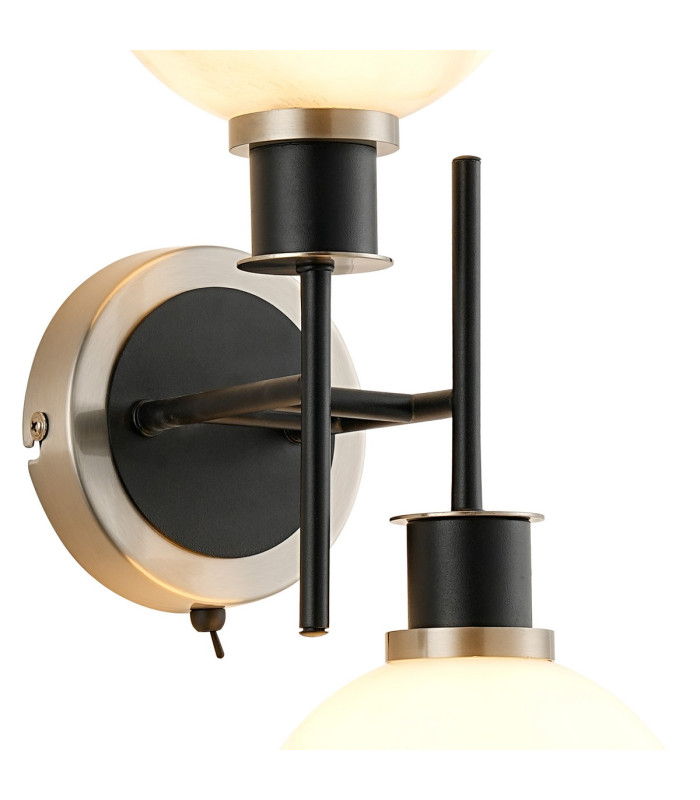 Placid Switched Wall Light Twin E14 15cm Round White & Grey Marble Effect Glass Shade Satin Nickel & Satin Black Framework-8