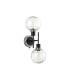Placid Switched Wall Light 2 Light E14 15cm Round Textured Melting Glass Shade Satin Nickel Clear & Satin Black-4