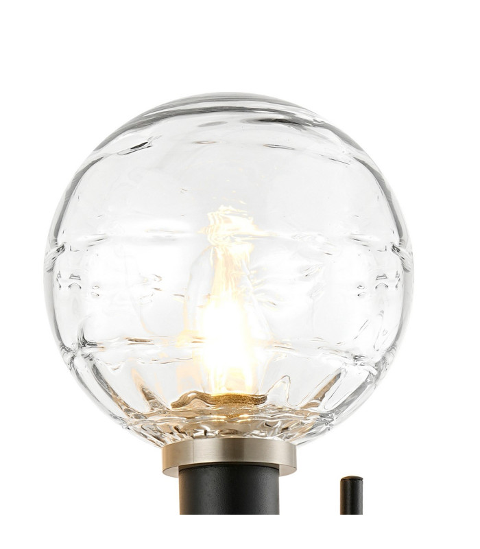 Placid Switched Wall Light 2 Light E14 15cm Round Textured Melting Glass Shade Satin Nickel Clear & Satin Black-6
