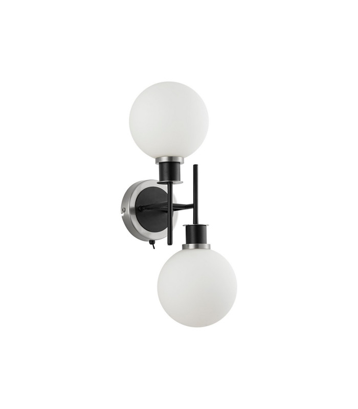 Placid Switched Wall Light 2 Light E14 15cm Round Glass Shade Satin Nickel Opal & Satin Black-4