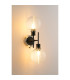 Placid Switched Wall Light 2 Light E14 15cm Round Ribbed Glass Shade Satin Nickel Clear & Satin Black-3