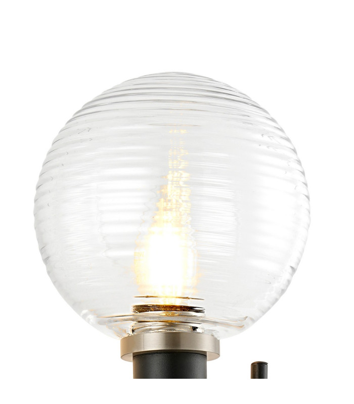 Placid Switched Wall Light 2 Light E14 15cm Round Ribbed Glass Shade Satin Nickel Clear & Satin Black-6