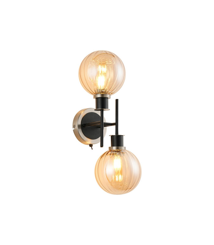 Placid Switched Wall Light 2 Light E14 15cm Round Segment Glass Shade Satin Nickel Amber Plated & Satin Black-1