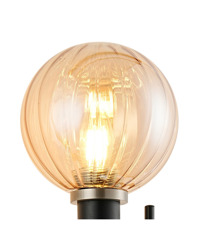 Placid Switched Wall Light 2 Light E14 15cm Round Segment Glass Shade Satin Nickel Amber Plated & Satin Black-6