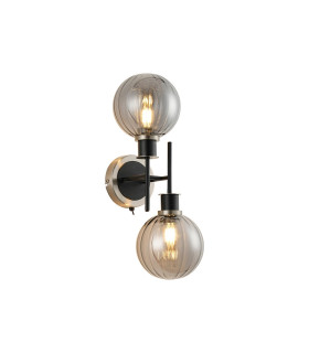 Placid Switched Wall Light 2 Light E14 15cm Round Segment Glass Shade Satin Nickel Smoke Plated & Satin Black-1