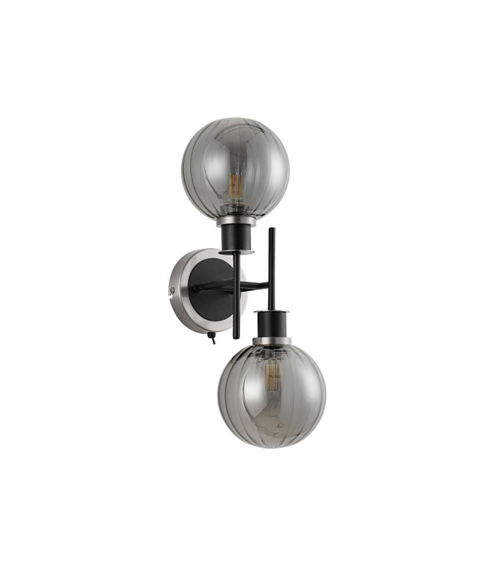 Placid Switched Wall Light 2 Light E14 15cm Round Segment Glass Shade Satin Nickel Smoke Plated & Satin Black-3