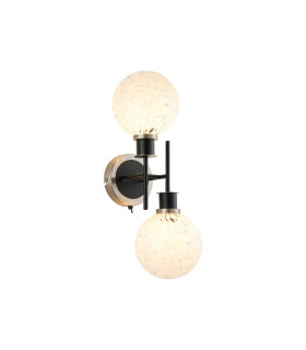 Placid Switched Wall Light 2 Light E14 15cm Round Speckled Glass Shade Satin Nickel White & Satin Black-1