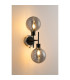 Placid Switched Wall Light Twin E14 15cm Round Textured Smooth/Ribbed Glass Shade Satin Nickel Smoke Plated & Satin Black-3