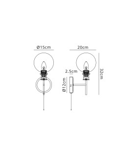 Plattsburgh Switched Wall Light 1 Light E14 IP44 15cm Round Glass Shade Brass Clear & Satin Black-2