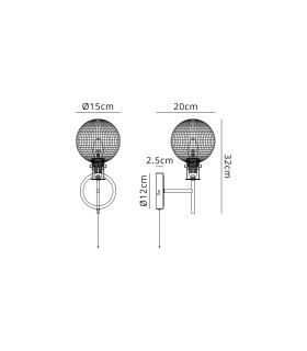 Plattsburgh Switched Wall Light E14 IP44 15cm Round Textured Diamond Pattern Glass Shade Brass Clear & Satin Black-2