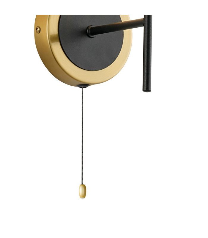 Plattsburgh Switched Wall Light E14 IP44 15cm Round Textured Diamond Pattern Glass Shade Brass Clear & Satin Black-5