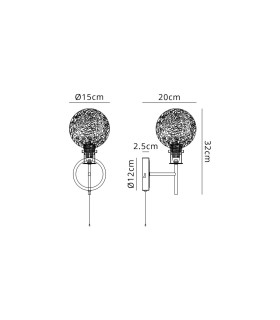 Plattsburgh Switched Wall Light 1 Light E14 IP44 15cm Round Dimpled Glass Shade Brass Clear & Satin Black-2