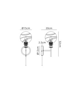 Plattsburgh Switched Wall Light E14 IP44 15cm Round White & Grey Marble Effect Glass Shade Brass & Satin Black Framework-2