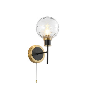 Plattsburgh Switched Wall Light 1 Light E14 IP44 15cm Round Textured Melting Glass Shade Brass Clear & Satin Black-1