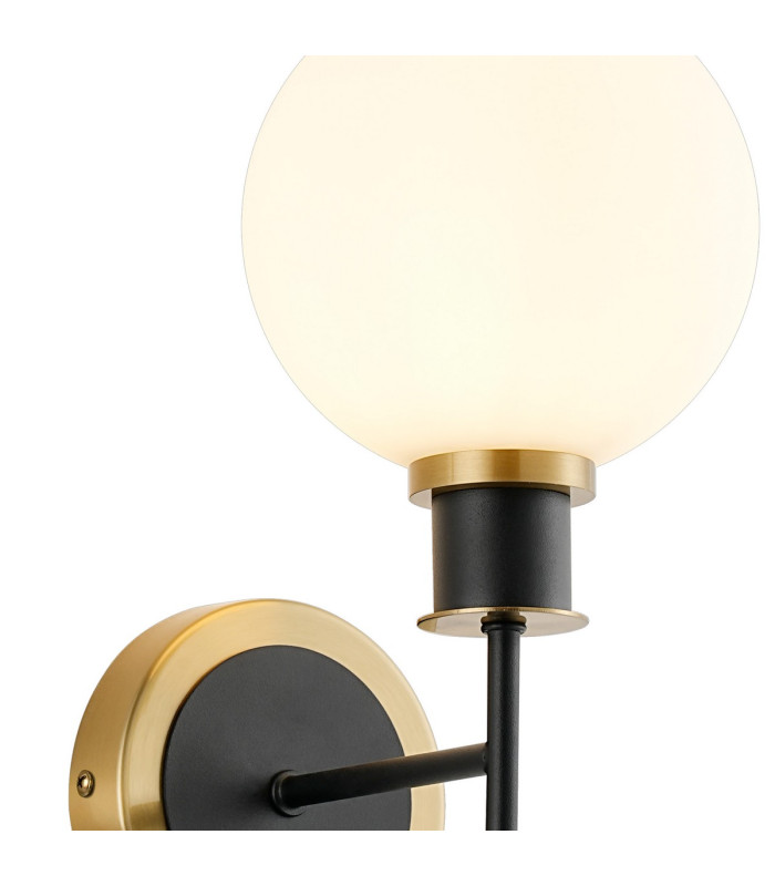 Plattsburgh Switched Wall Light 1 Light E14 IP44 15cm Round Glass Shade Brass Opal & Satin Black-6