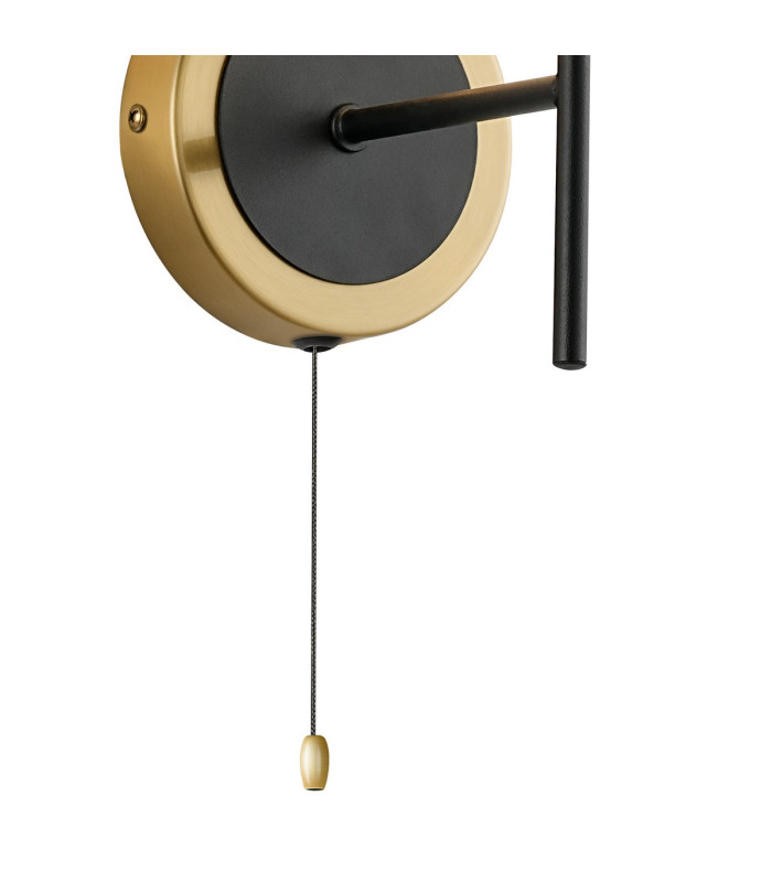 Plattsburgh Switched Wall Light 1 Light E14 IP44 15cm Round Ribbed Glass Shade Brass Clear & Satin Black-5