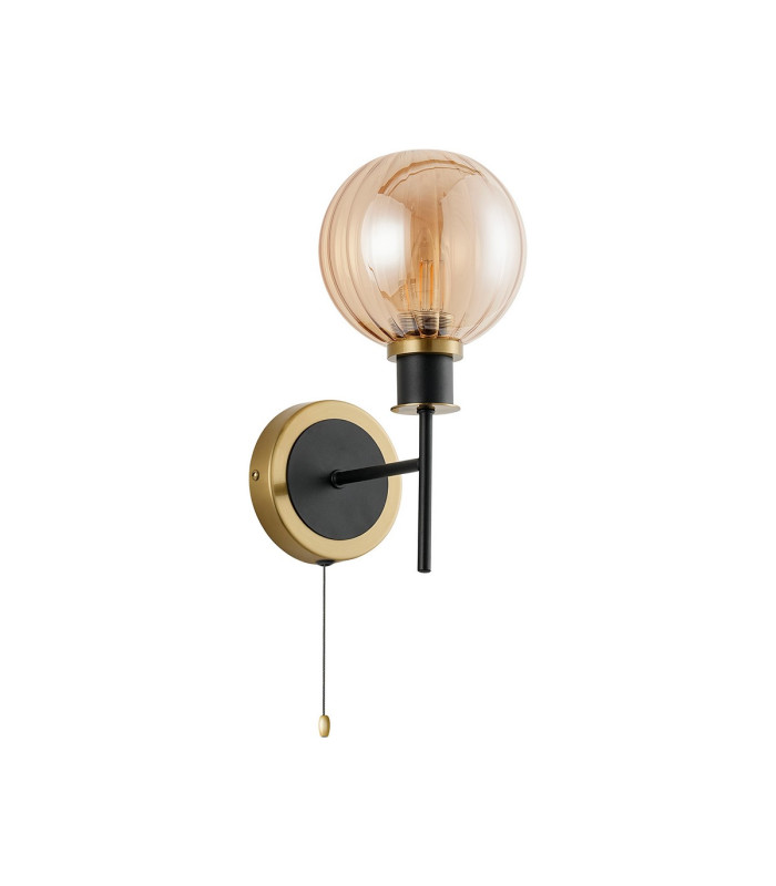 Plattsburgh Switched Wall Light 1 Light E14 IP44 15cm Round Segment Glass Shade Brass Amber Plated & Satin Black-4