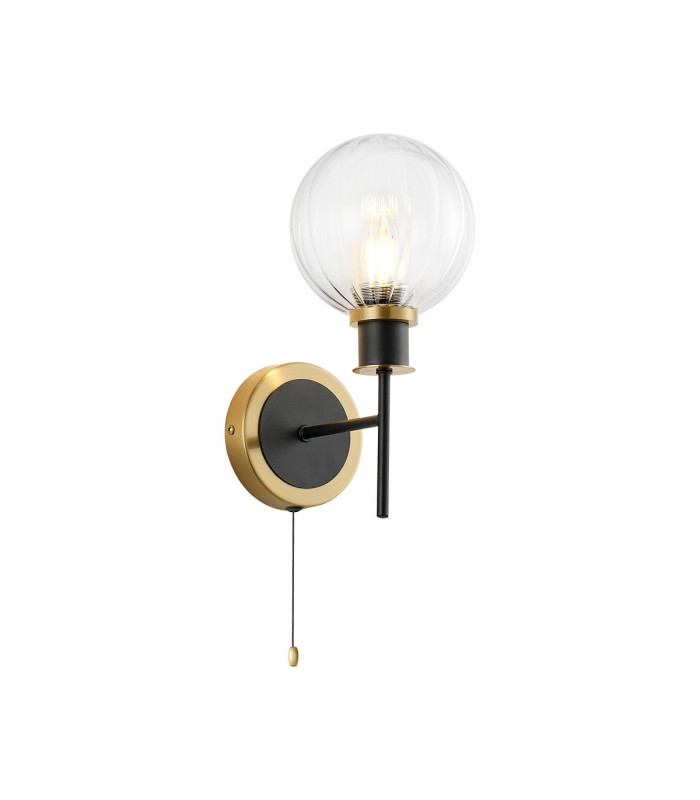 Plattsburgh Switched Wall Light 1 Light E14 IP44 15cm Round Segment Glass Shade Brass Clear & Satin Black-1