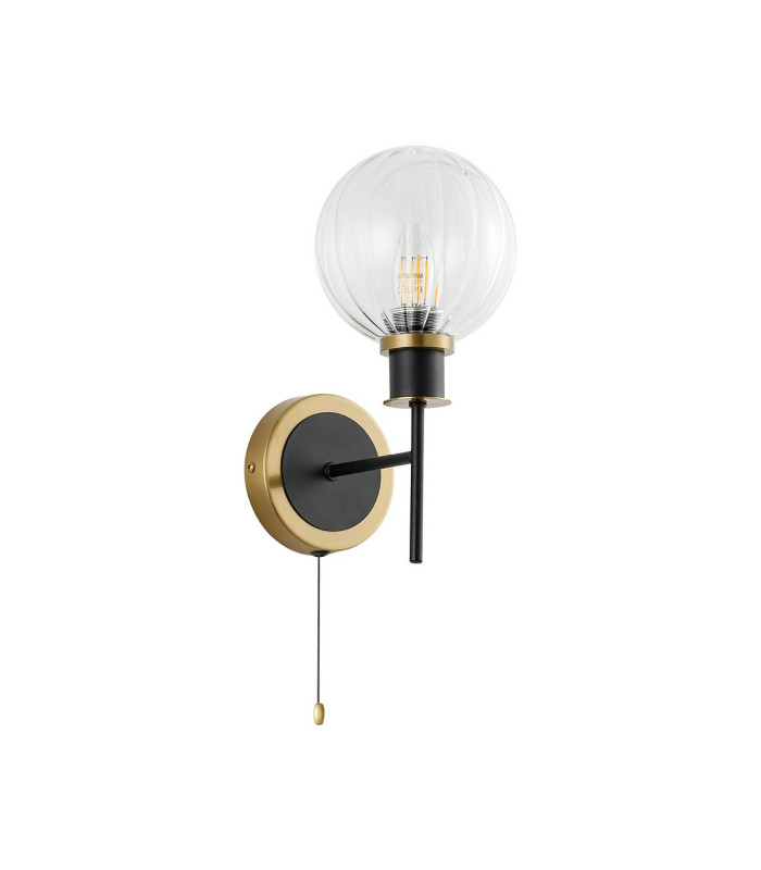 Plattsburgh Switched Wall Light 1 Light E14 IP44 15cm Round Segment Glass Shade Brass Clear & Satin Black-4