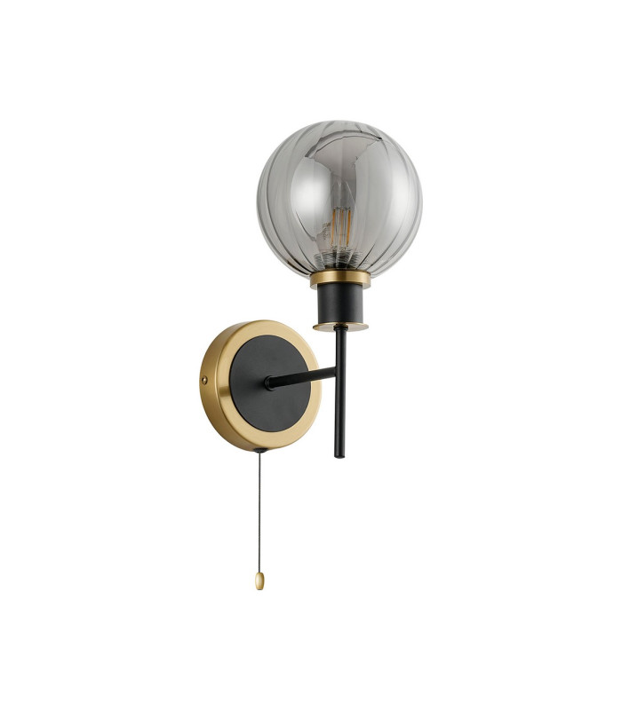 Plattsburgh Switched Wall Light 1 Light E14 IP44 15cm Round Segment Glass Shade Brass Smoke Plated & Satin Black-4