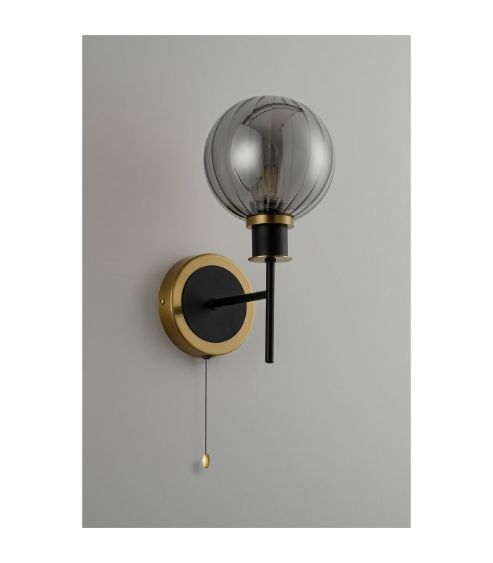 Plattsburgh Switched Wall Light 1 Light E14 IP44 15cm Round Segment Glass Shade Brass Smoke Plated & Satin Black-7