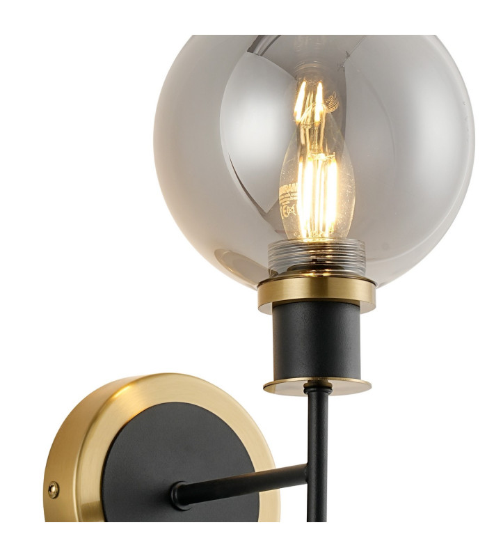 Plattsburgh Switched Wall Light 1 Light E14 IP44 15cm Round Glass Shade Brass Smoke Plated & Satin Black-6