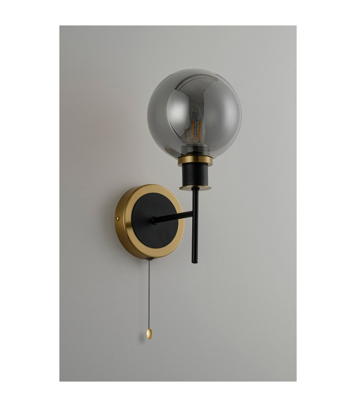 Plattsburgh Switched Wall Light 1 Light E14 IP44 15cm Round Glass Shade Brass Smoke Plated & Satin Black-7