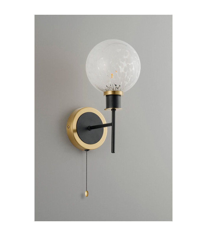 Plattsburgh Switched Wall Light 1 Light E14 IP44 15cm Round Speckled Glass Shade Brass White & Satin Black-7