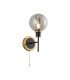 Plattsburgh Switched Wall Light E14 IP44 15cm Round Textured Smooth/Ribbed Glass Shade Brass Smoke Plated & Satin Black-1