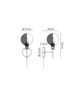 Plattsburgh Switched Wall Light E14 IP44 15cm Round Textured Smooth/Ribbed Glass Shade Brass Smoke Plated & Satin Black-2