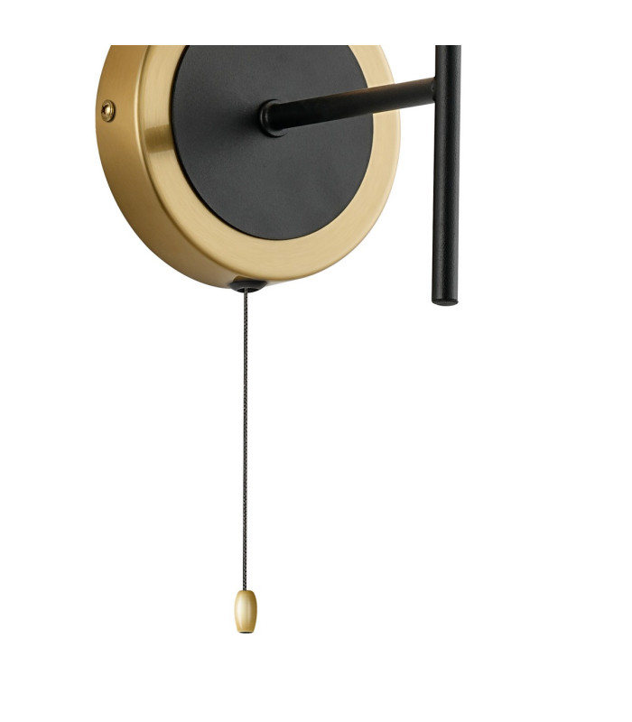 Plattsburgh Switched Wall Light E14 IP44 15cm Round Textured Smooth/Ribbed Glass Shade Brass Smoke Plated & Satin Black-5