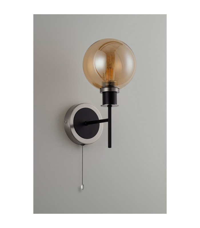 Plattsburgh Switched Wall Light 1 Light E14 IP44 15cm Round Glass Shade Satin Nickel Amber Plated & Satin Black-7