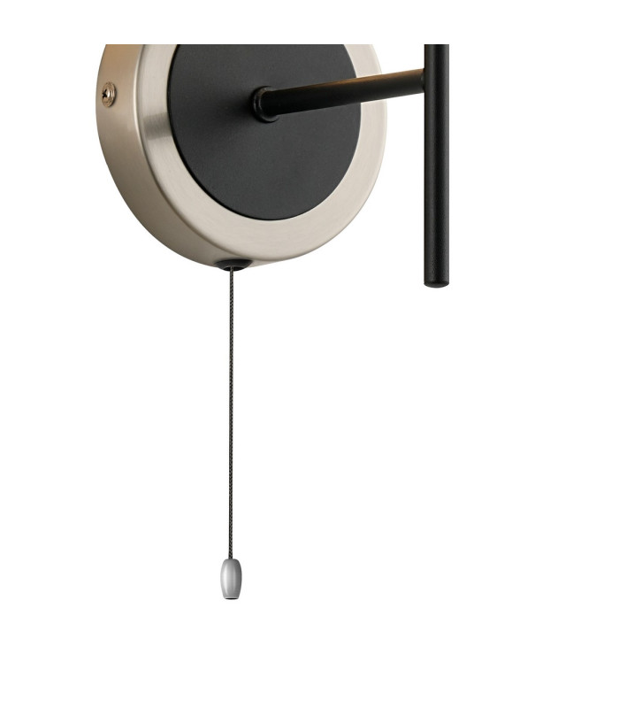 Plattsburgh Switched Wall Light 1 Light E14 IP44 15cm Round Glass Shade Satin Nickel Clear & Satin Black-5