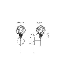 Plattsburgh Switched Wall Light 1 Light E14 IP44 15cm Round Crackled Glass Shade Satin Nickel Clear & Satin Black-2