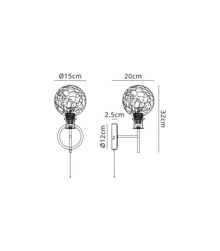 Plattsburgh Switched Wall Light 1 Light E14 IP44 15cm Round Crackled Glass Shade Satin Nickel Clear & Satin Black-2