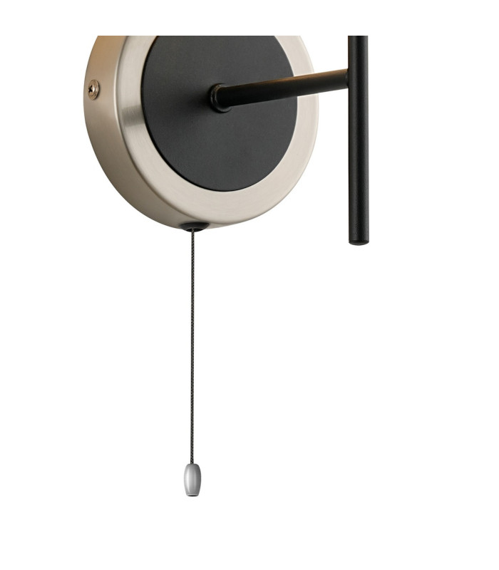 Plattsburgh Switched Wall Light E14 IP44 15cm Round Textured Diamond Pattern Glass Shade Satin Nickel Clear & Satin Black-5