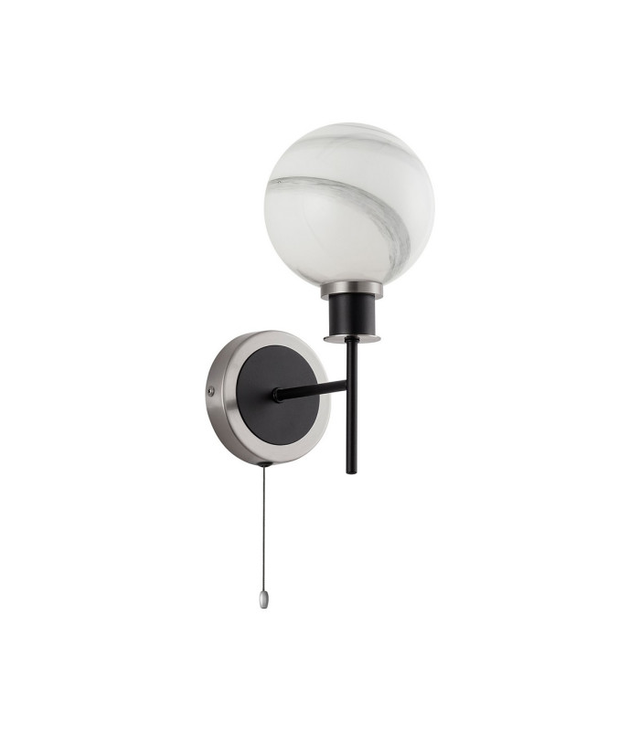 Plattsburgh Switched Wallx E14 IP44 15cm Round White & Grey Marble Effect Glass Shade Satin Nickel & Satin Black Framework-4