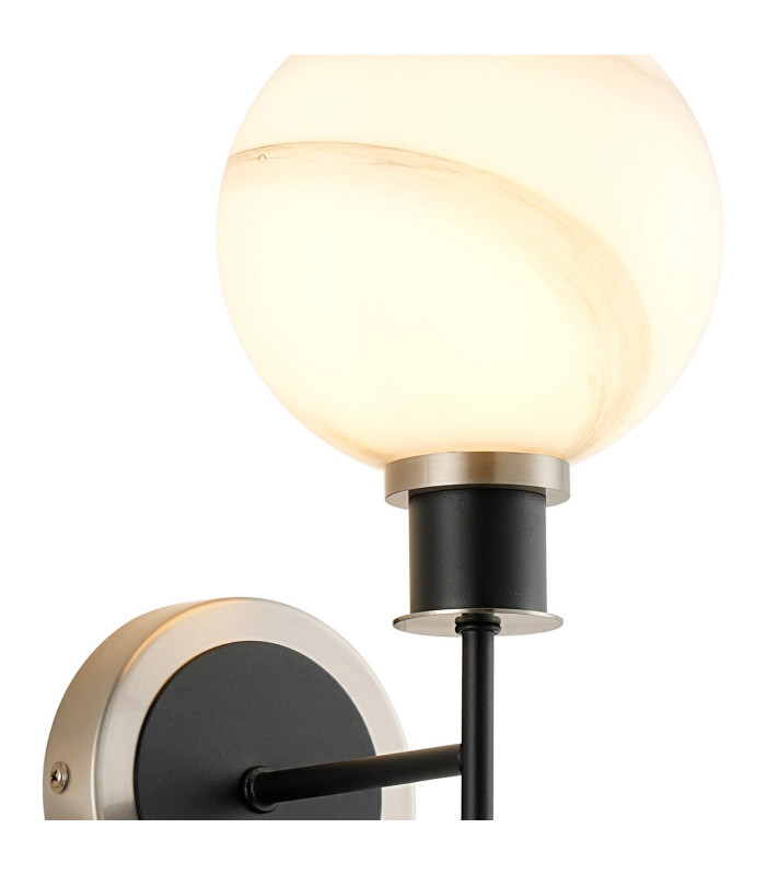Plattsburgh Switched Wallx E14 IP44 15cm Round White & Grey Marble Effect Glass Shade Satin Nickel & Satin Black Framework-6