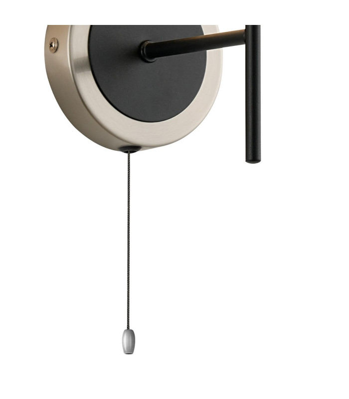 Plattsburgh Switched Wall Light E14 IP44 15cm Round Textured Melting Glass Shade Satin Nickel Clear & Satin Black-5