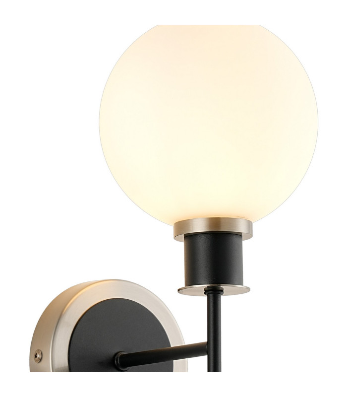 Plattsburgh Switched Wall Light 1 Light E14 IP44 15cm Round Glass Shade Satin Nickel Opal & Satin Black-6